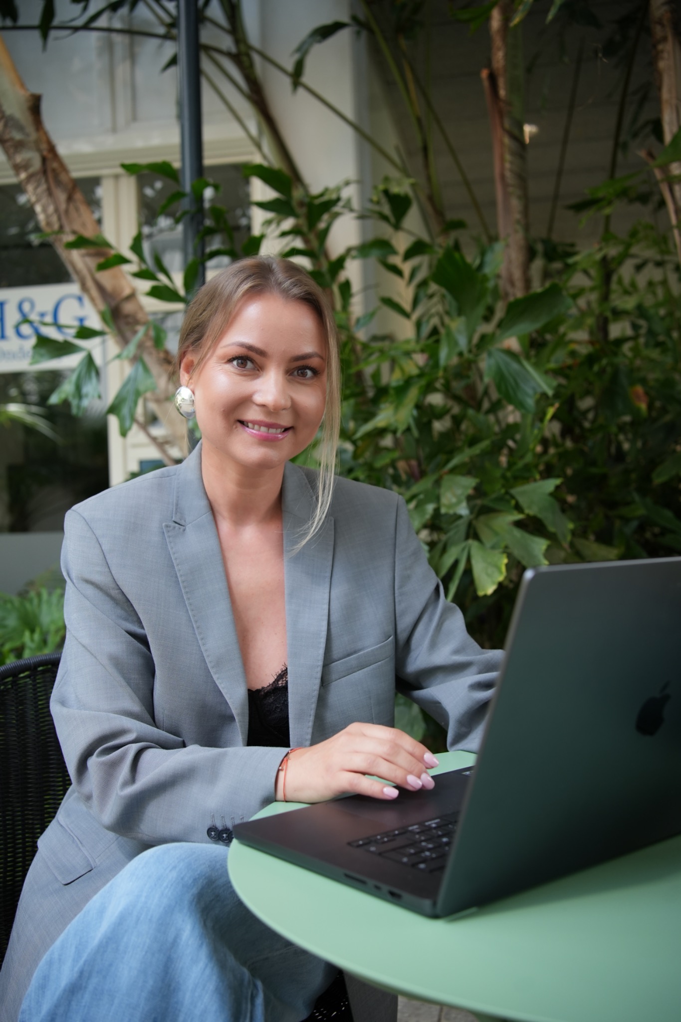 Olga working at her laptop